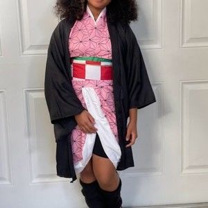 Kamado Nezuko Outfits Cloak Cape Kimono Coat Costume Halloween